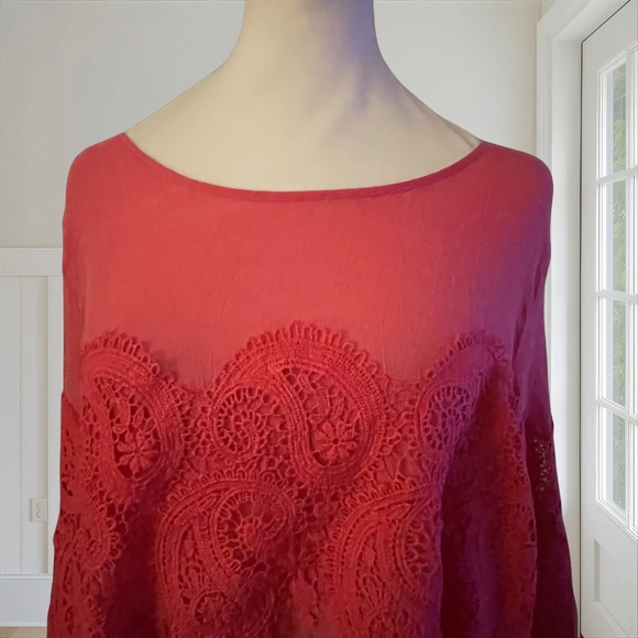 VALERIE STEVENS Women's Pink Crochet Paisley Lace Boho Bell Sleeve Top XL - Picture 3 of 14